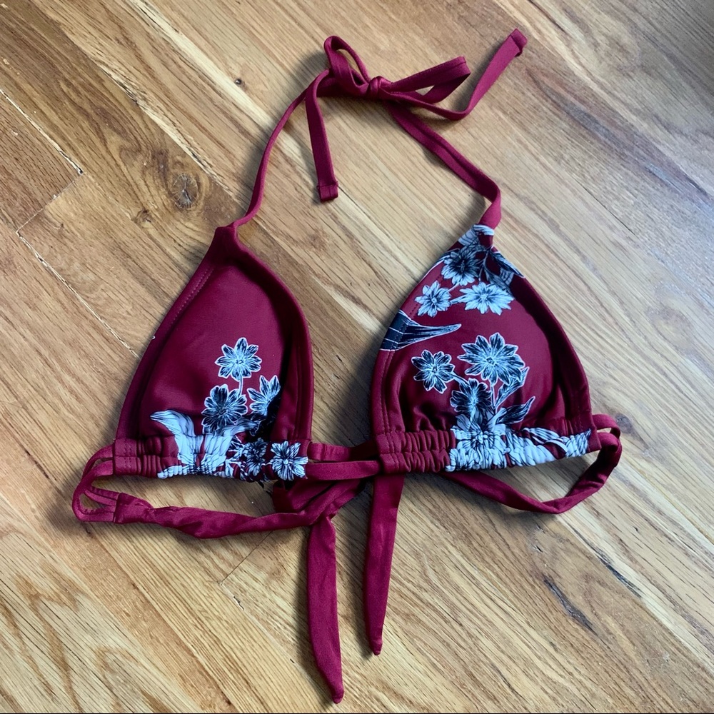 kona sol red floral bikini top